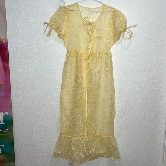 NWT By Anthropologie Sheer Short-Sleeve Organza Maxi Dress Canary Medium - Picture 2 of 14